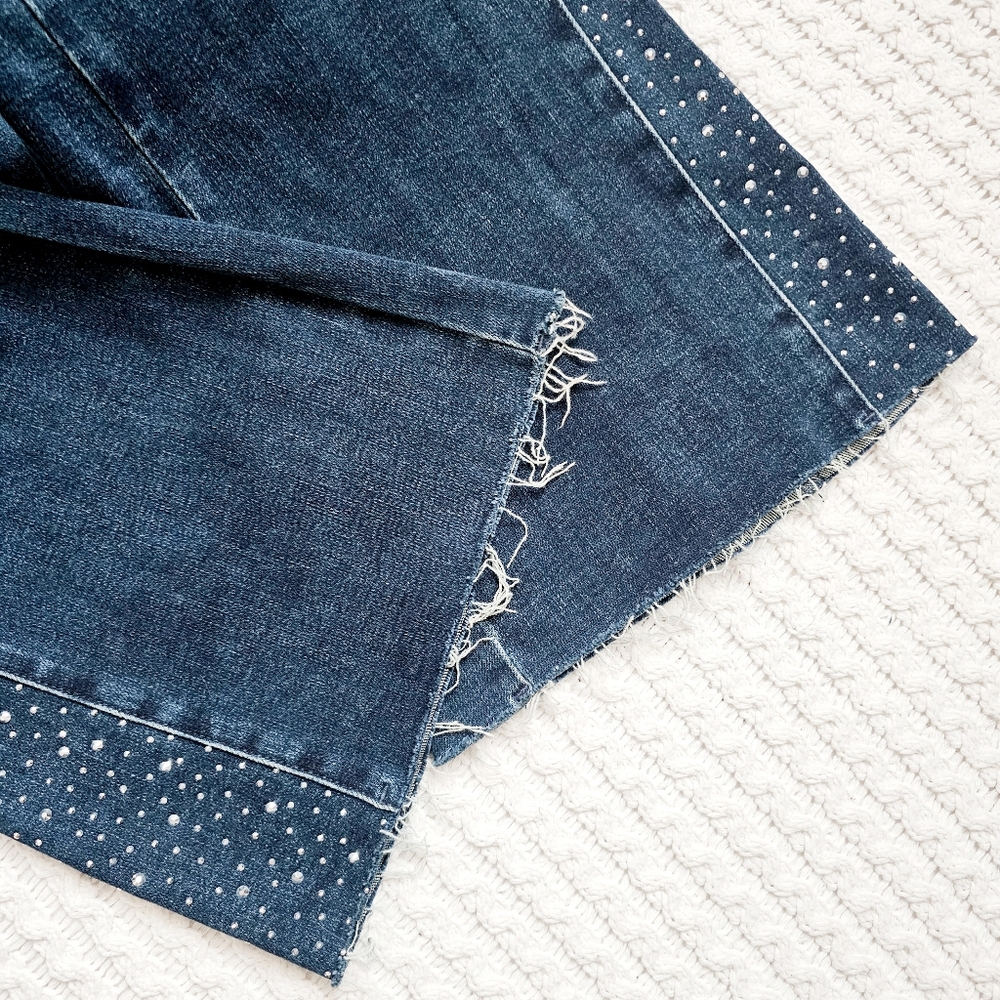 Judy Blue High Rise Dark Wash Rhinestone Side Panel Flare Jeans Raw Hem 9/29 NEW - Picture 14 of 14